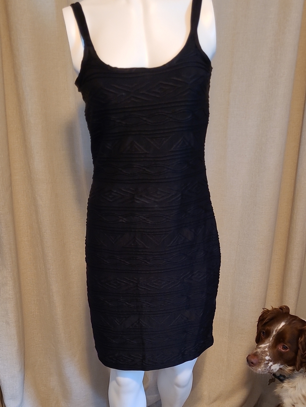 Newport News Black Textured Sleeveless Bodycon Mini Dress